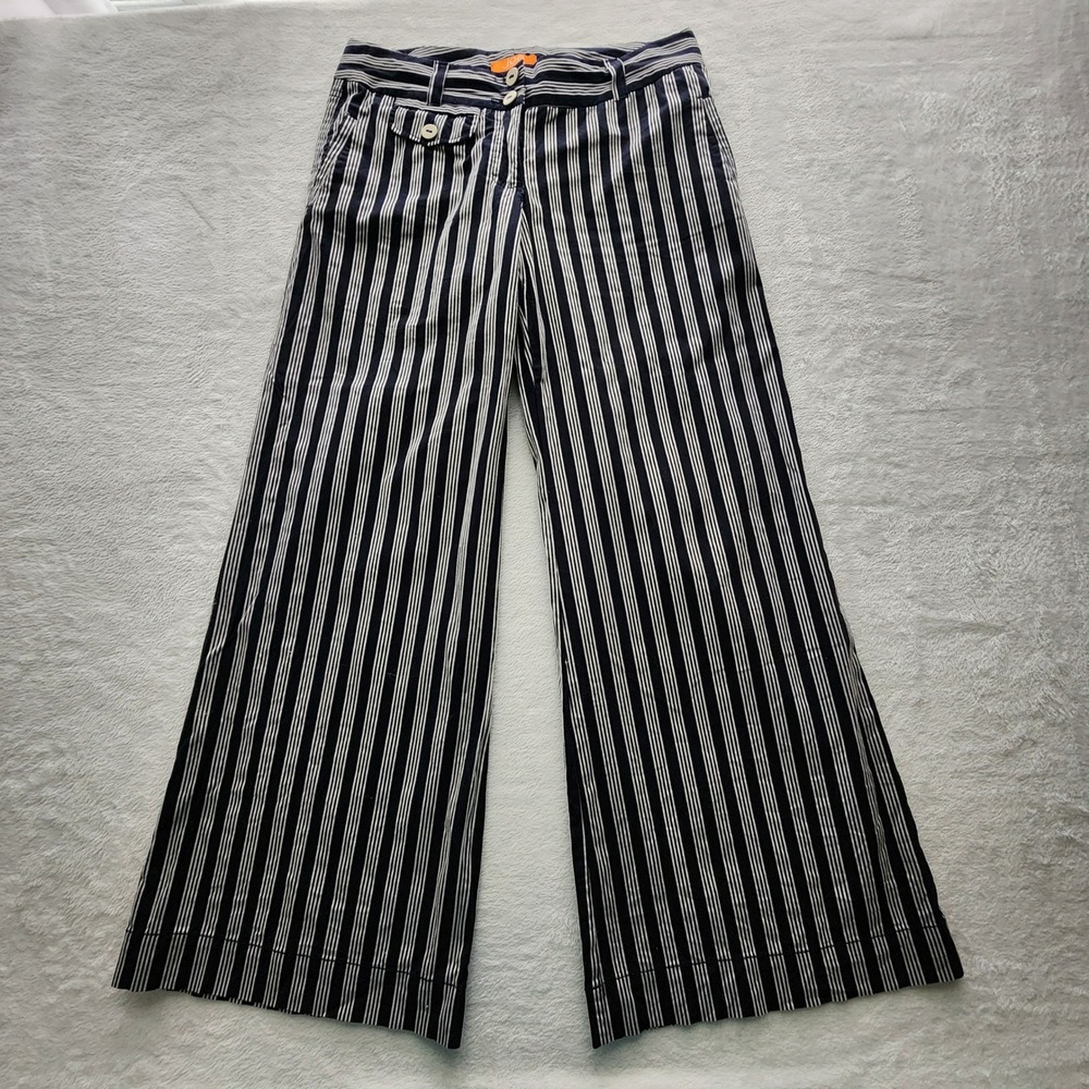 Joe Fresh Black and White Vertical Stripe Wide-Leg Trousers